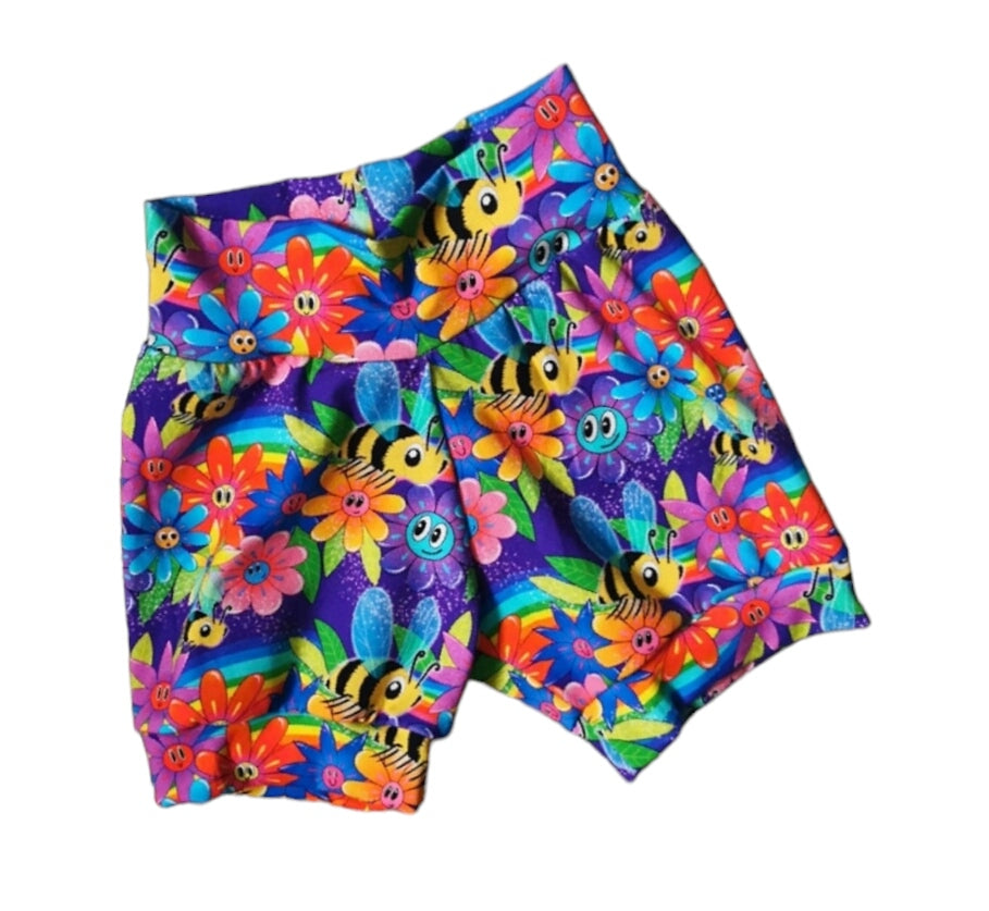 Purple bumble bee bubble shorts